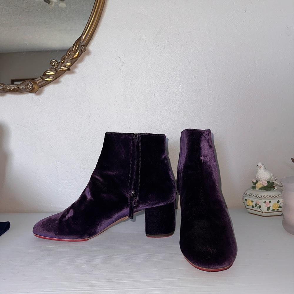 AQUAZZURA VELVET PURPLE RED BOTTOM BOOTIES